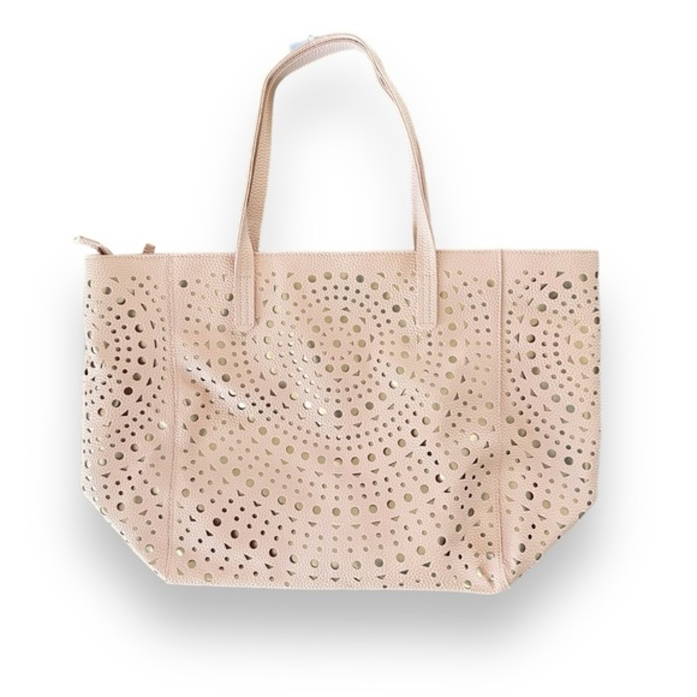 4/$20 Laser Cut Geometric Tote Bag Blush Pink Rose Gold Faux Leather Shopper NWT